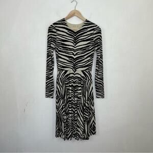 Nadia Tarr Zebra Print Long Sleeve Pleated Dress with Pockets Size Large